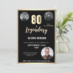 Modern Gold Metallic Surprise 80th Birthday Invitation