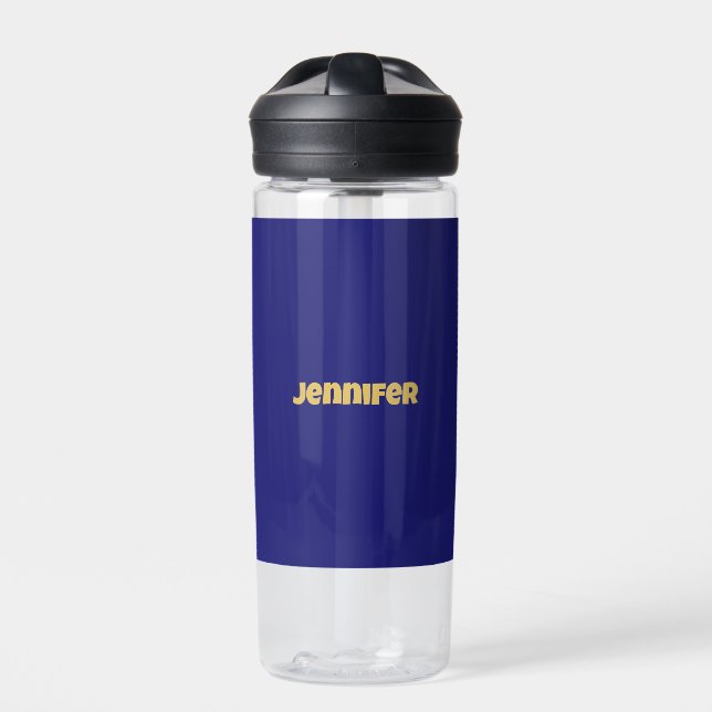 Modern Gold Midnight Blue Colour Plain Unique Water Bottle (Front)