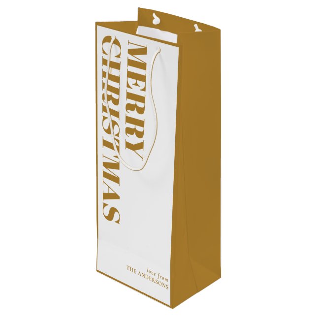 Modern Gold Minimal Contemporary Merry Christmas Wine Gift Bag (Back Angled)