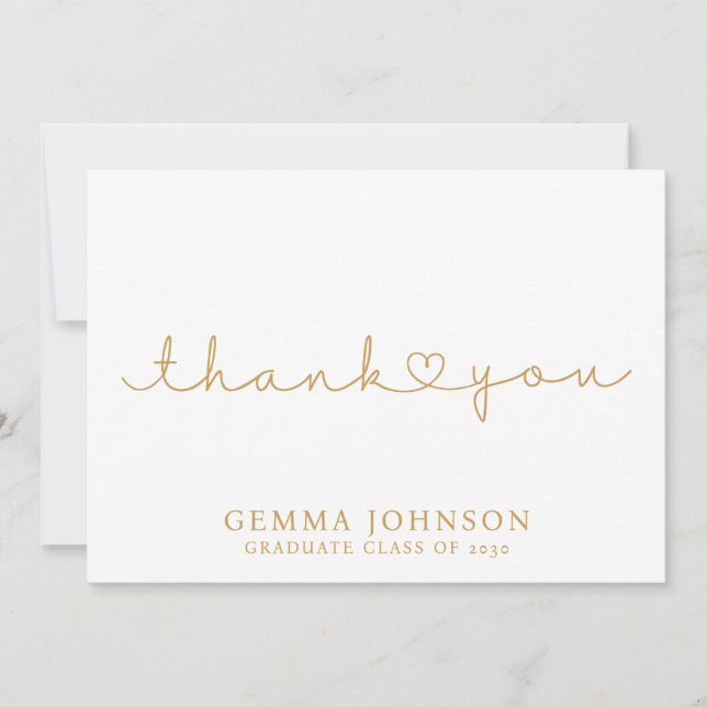 Modern Gold Minimalist Graduation Thank You Card (Front)