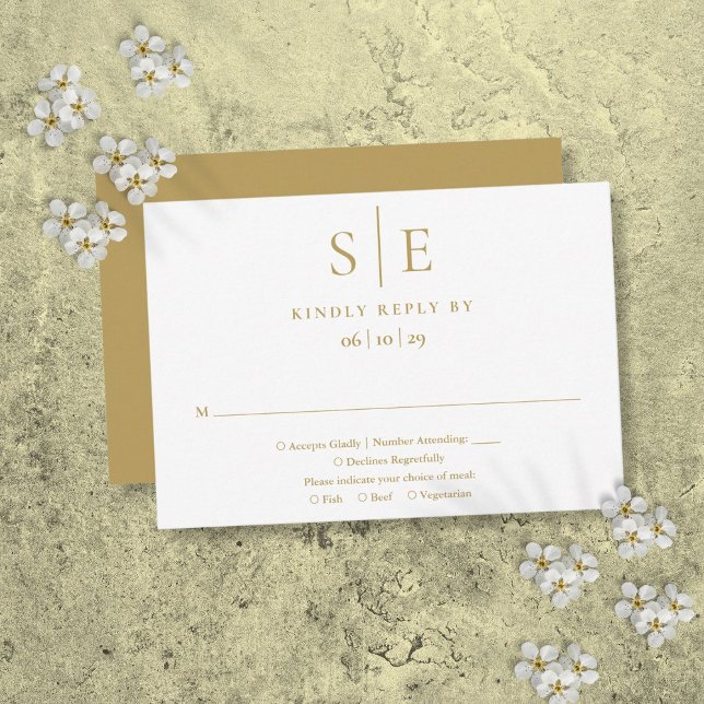 Modern Gold Minimalist Monogram Wedding RSVP Card (Modern Gold Minimalist Monogram Wedding RSVP)