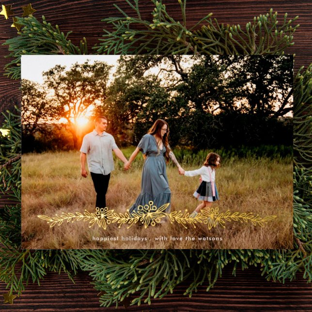 Modern GOLD Mistletoe Christmas Photo Foil Holiday Card (Creator Uploaded)