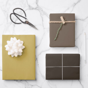 Modern Gold Mocha Dark Brown Solid Colour Set of 3 Wrapping Paper Sheet