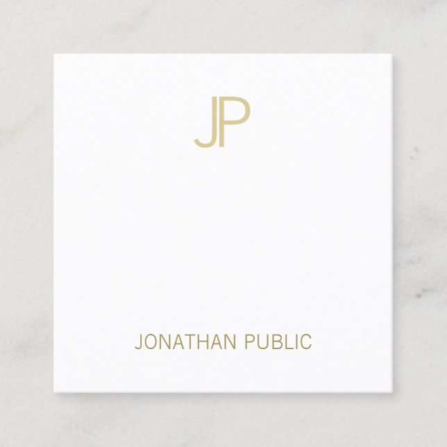 Modern Gold Monogram Aesthetic Clean Plain Luxury Square Business Card (Front)
