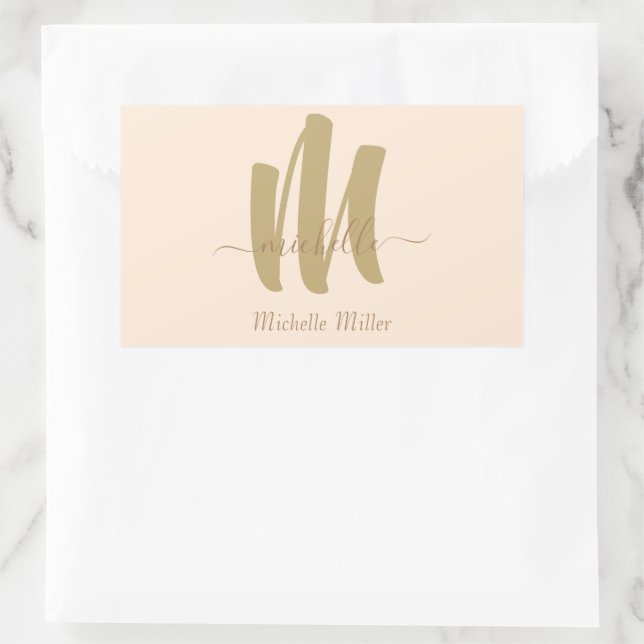 modern gold monogram beige initial business name rectangular sticker (Bag)