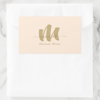 modern gold monogram beige initial business name rectangular sticker