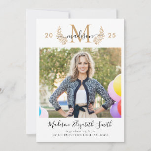 Modern Gold Monogram Graduate Photo Graduation Announcement