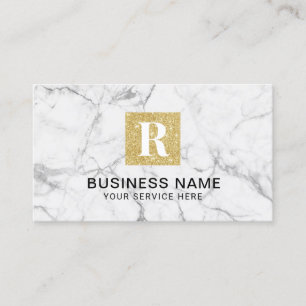 Modern Gold Monogram Logo Trendy White Marble Business Card