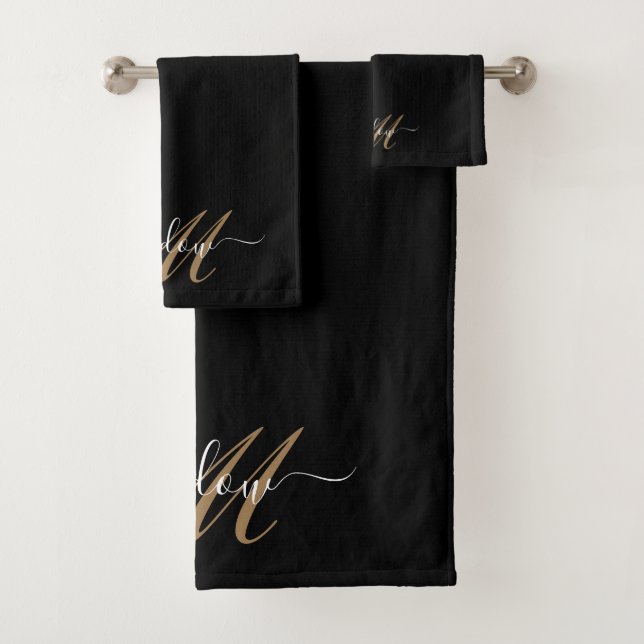 Modern Gold Monogram Script Name Bath Towel Set (Insitu)