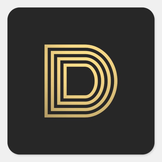 Modern Gold Monogram Square Sticker (Front)