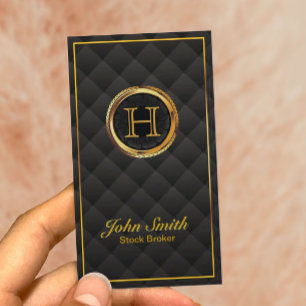 Modern Gold Monogram Stock Broker Business Card