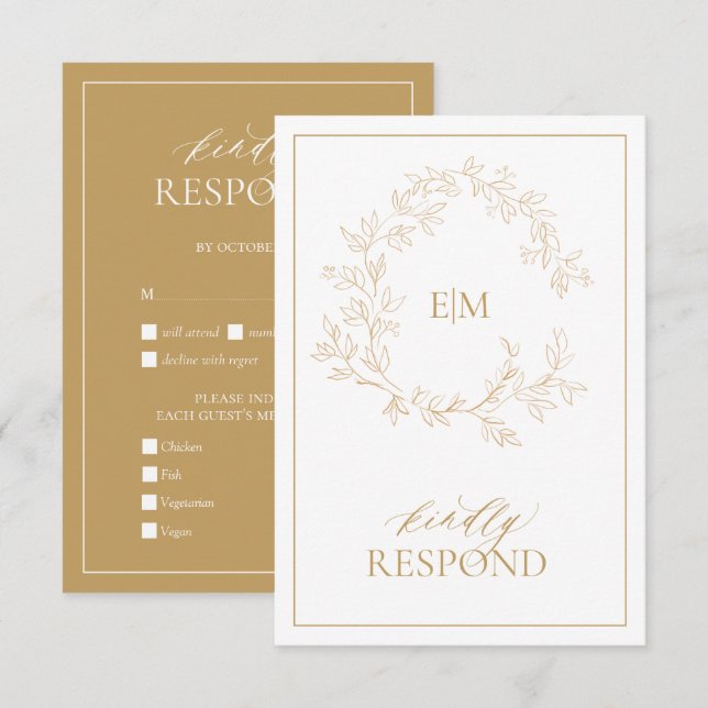 Modern Gold Monogram Wedding RSVP Card (Front/Back)
