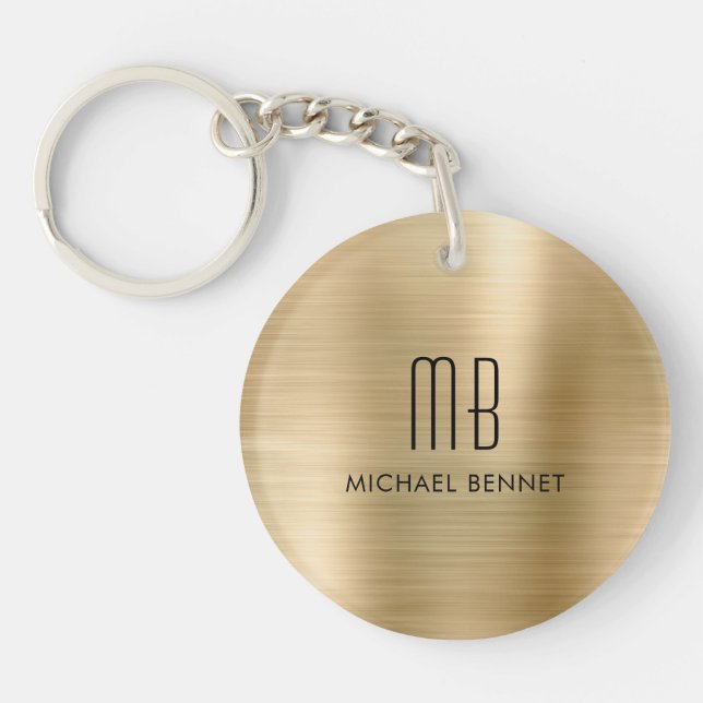 Modern Gold Monogrammed Key Ring (Front)
