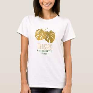 Modern Gold Monstera Leaves Bachelorette Party T-Shirt
