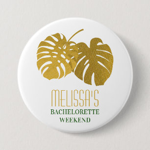 Modern Gold Monstera Leaves Bachelorette Weekend 7.5 Cm Round Badge