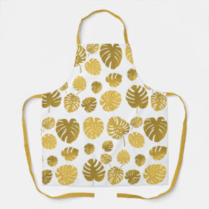 Modern Gold Monstera Tropical Leaves Pattern  Apron