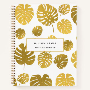 Modern Gold Monstera Tropical Leaves Pattern  Notebook