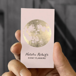 Modern Gold Moon Elegant Blush Pink Event Planning Business Card