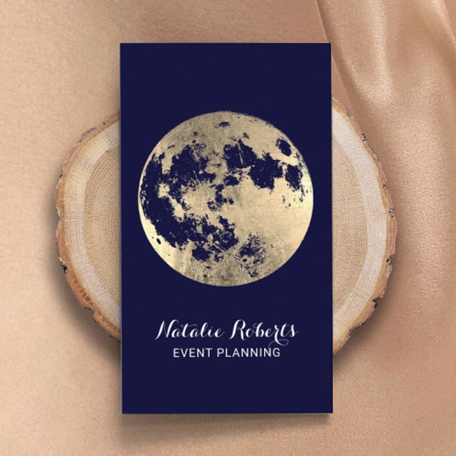 Modern Gold Moon Elegant Navy Blue Event Planning Business Card (Creator Uploaded)