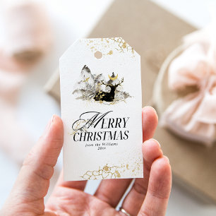 Modern Gold Moon Magic Forest Photo Christmas Gift Tags