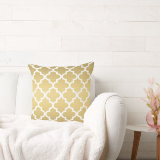 Modern Gold Moroccan Quatrefoil Pattern Cushion