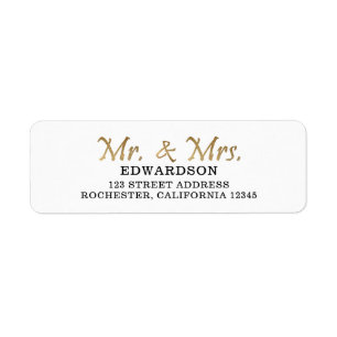 Modern gold Mr. & Mrs. wedding return address