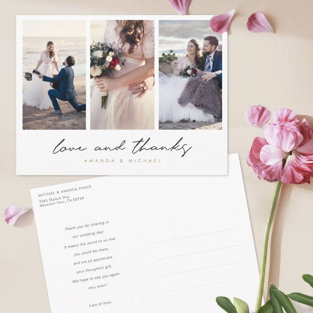 Modern Gold Multi Photo Collage Wedding Thank You Postcard (Creator Uploaded)