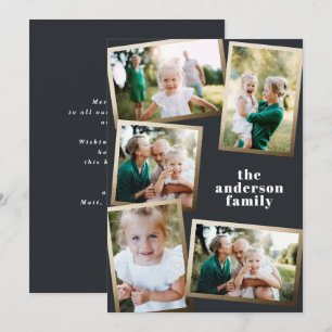 Modern gold multi photo family holiday card