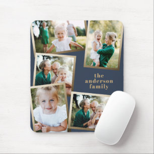 Modern gold multi photo family holiday card mouse mat
