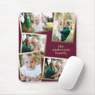 Modern gold multi photo family holiday card mouse mat