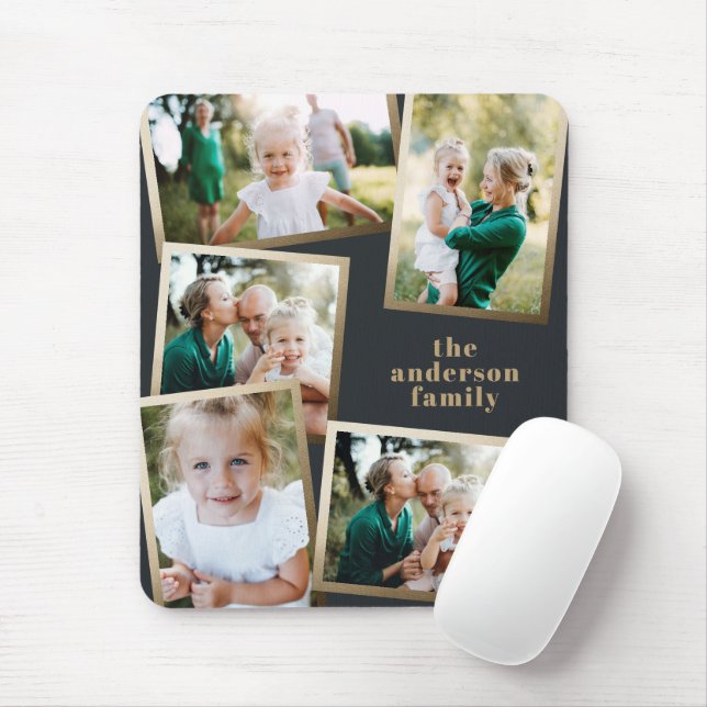 Modern gold multi photo family holiday card mouse mat (With Mouse)