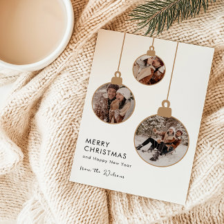 Modern Gold Multi-Photo Ornament Christmas Card