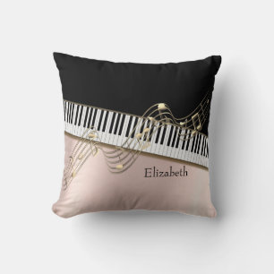Modern Gold Music Notes,Piano Keys Rose Gold   Cushion