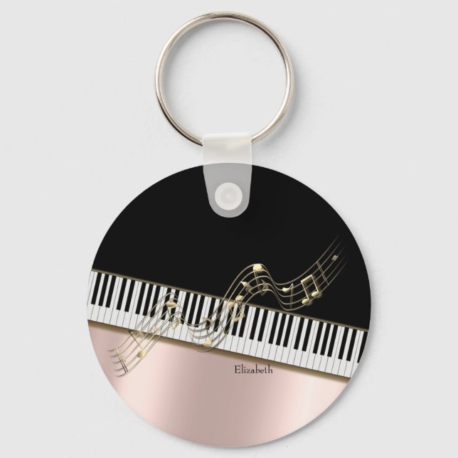  Modern Gold Music Notes,Piano Keys Rose Gold   Key Ring (Front)