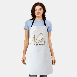 Modern Gold Nail Stylist White Apron