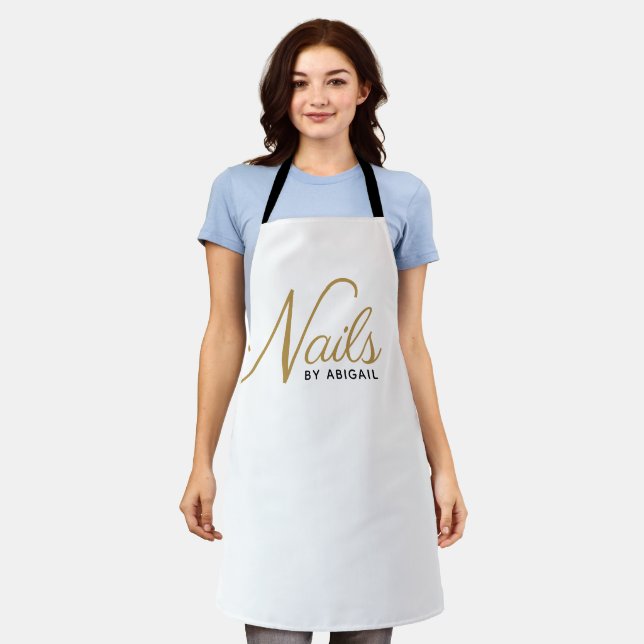 Modern Gold Nail Stylist White Apron (Worn)