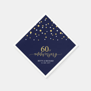 Modern Gold & Navy 60th Anniversary Party Napkins