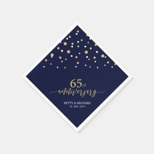 Modern Gold & Navy 65th Anniversary Party Napkins