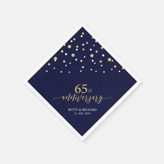 Modern Gold & Navy 65th Anniversary Party Napkins (Corner)