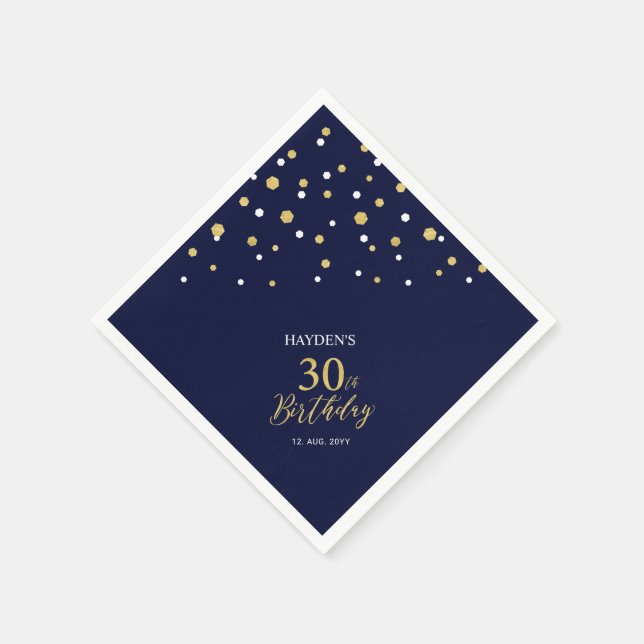 Modern Gold & Navy Blue 30th Birthday Party Napkin (Corner)