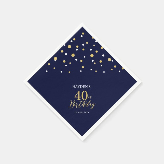 Modern Gold & Navy Blue 40th Birthday Party Napkin (Corner)