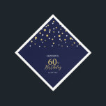 Modern Gold & Navy Blue 60th Birthday Party Napkin<br><div class="desc">This personalised paper napkin will add stylish detail to your special day. This design features modern gold & navy blue hexagon confetti with custom text. Perfect for a modern gold theme 60th birthday party. Matching invitations and party supplies are available in my shop BaraBomDesign.</div>