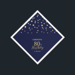 Modern Gold & Navy Blue 80th Birthday Party Napkin<br><div class="desc">This personalised paper napkin will add stylish detail to your special day. This design features modern gold & navy blue hexagon confetti with custom text. Perfect for a modern gold theme 80th birthday party. Matching invitations and party supplies are available in my shop BaraBomDesign.</div>