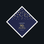 Modern Gold & Navy Blue 90th Birthday Party Napkin<br><div class="desc">This personalised paper napkin will add stylish detail to your special day. This design features modern gold & navy blue hexagon confetti with custom text. Perfect for a modern gold theme 90th birthday party. Matching invitations and party supplies are available in my shop BaraBomDesign.</div>