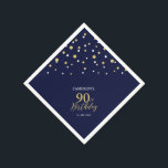 Modern Gold & Navy Blue 90th Birthday Party Napkin<br><div class="desc">This personalised paper napkin will add stylish detail to your special day. This design features modern gold & navy blue hexagon confetti with custom text. Perfect for a modern gold theme 90th birthday party. Matching invitations and party supplies are available in my shop BaraBomDesign.</div>