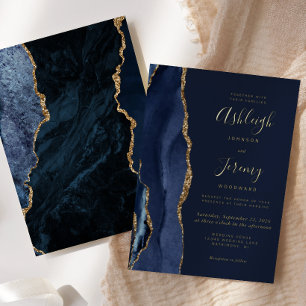 Modern Gold Navy Blue Agate Wedding