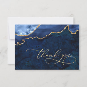 Modern Gold Navy Blue Marble Agate Thank You Card