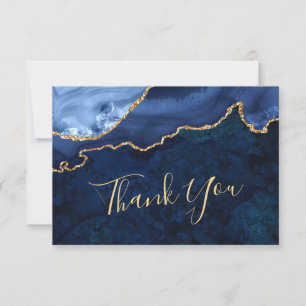 Modern Gold Navy Blue Marble Agate Thank You Card