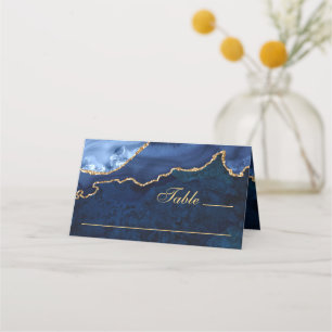 Modern Gold Navy Blue Marble Agate Wedding Table Place Card
