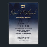 Modern Gold Navy Blue White Watercolor Bar Mitzvah Invitation<br><div class="desc">This modern and artsy themed Bar Mitzvah invitation is the perfect choice for your son for his special day. It features a hand-painted navy blue and white ombre gradient. On the top of the invite is a faux printed gold star of David and custom typography. It's a unique, cool, and...</div>